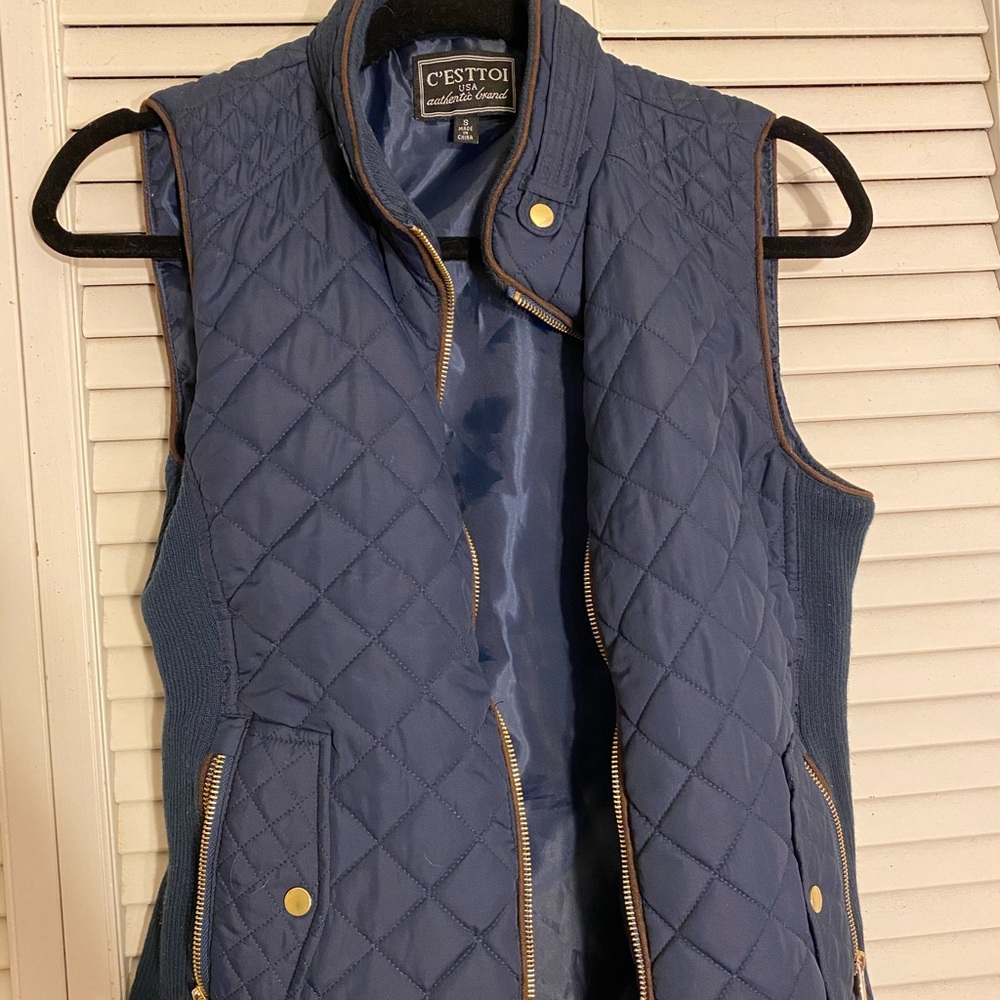 Navy Blue Quilted Vest with gold details